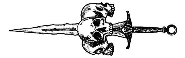 dagger with skulls on it that serves as a button to go into the website
